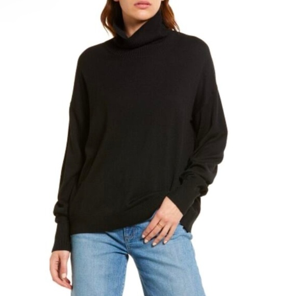 TREASURE & BOND Turtleneck Dropped Shoulder Sweater in Black Size XXS NWT - Picture 1 of 10